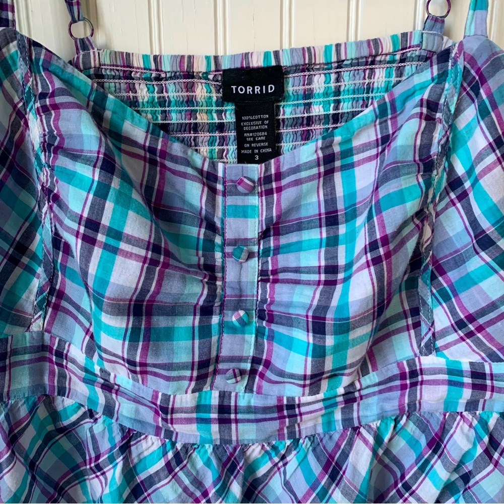 Torrid (Size 3 = 22-24) Smocked Adjustable Straps, Cami Top, Navy, Teal,